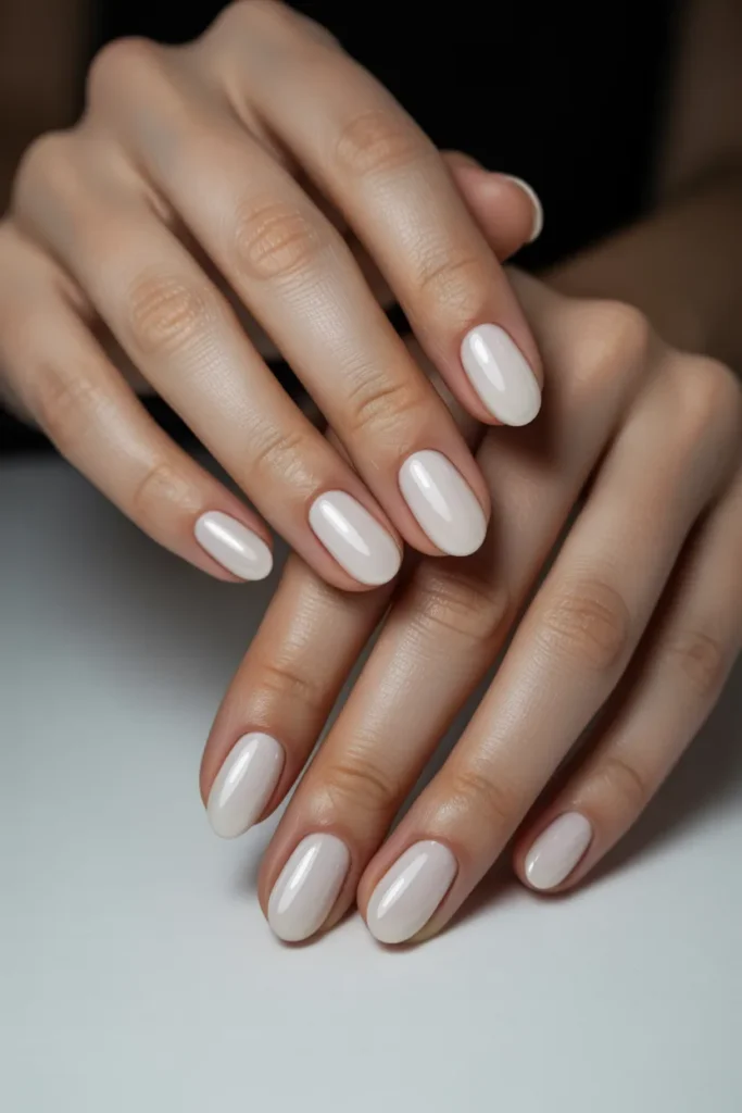 Milky white oval nails glossy finish