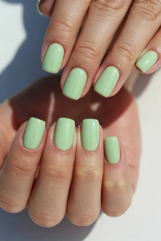 Mint green square gel nails