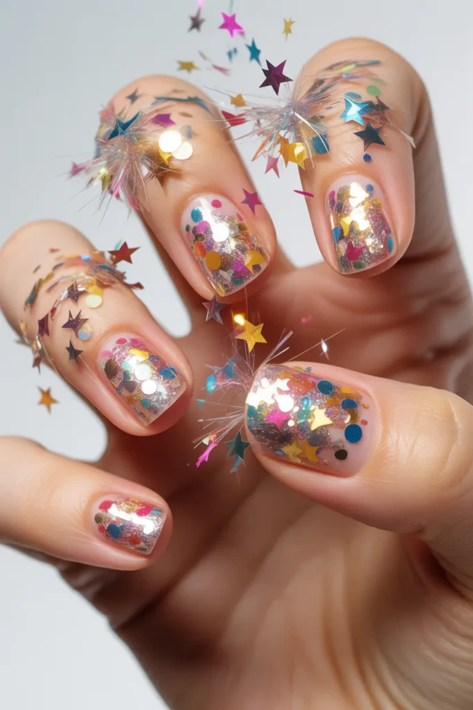 Nails bursting with heavy confetti and glitter