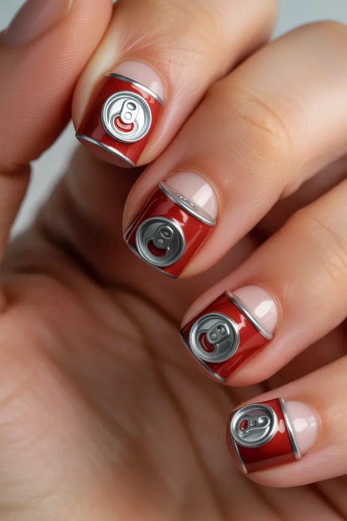 Nails with 3D soda can charms