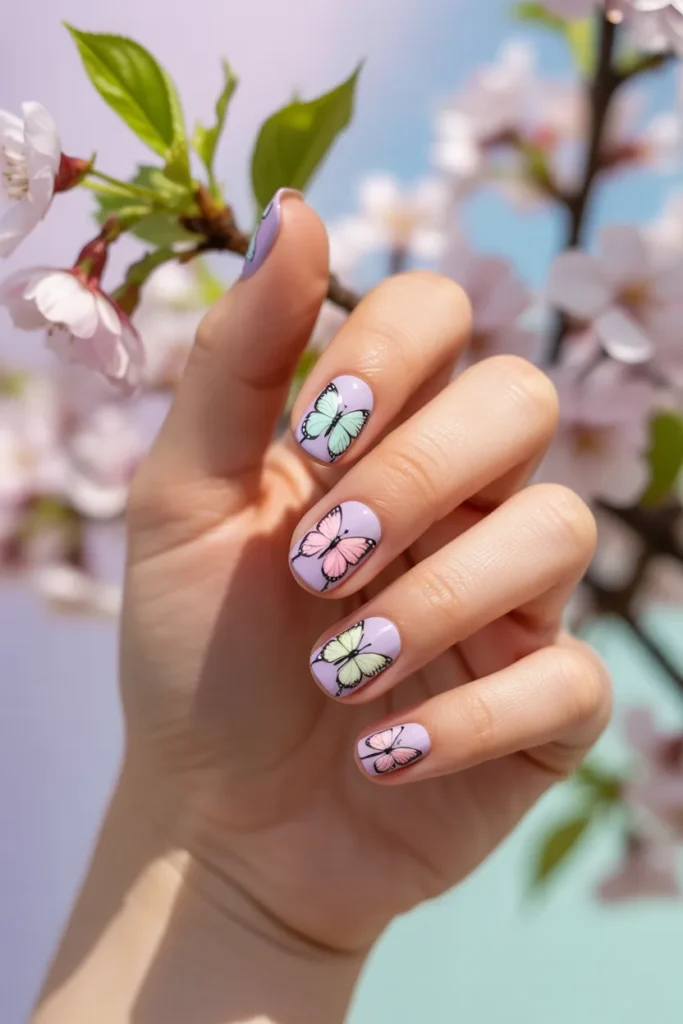 Nails with butterfly decals