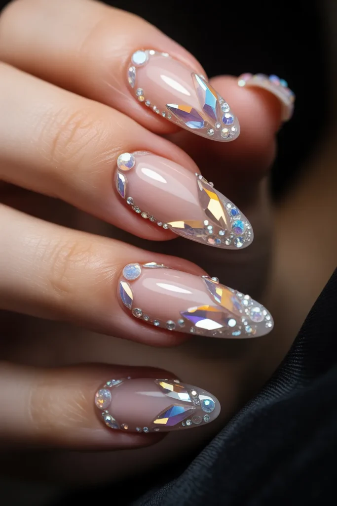 Nails with crystal accents, rhinestones, party manicure