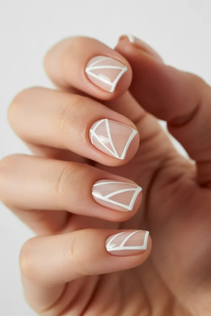 Nails with negative space geometric designs, clean lines