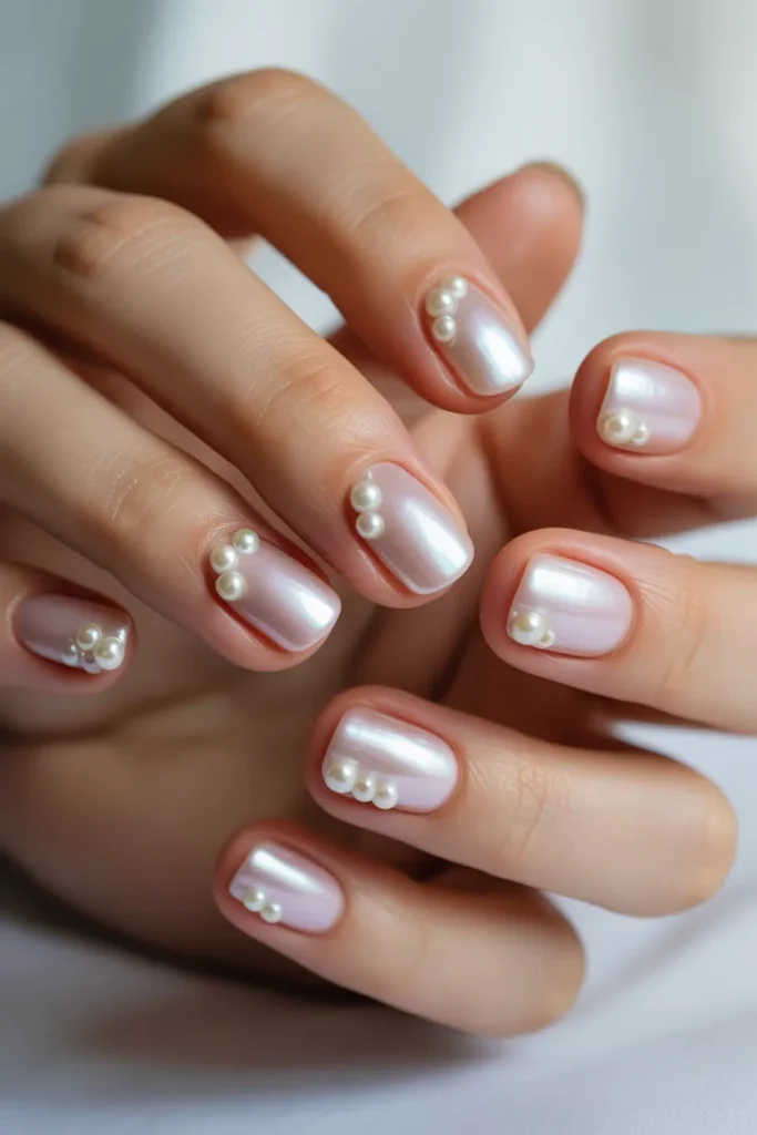  Nails with pearl embellishments