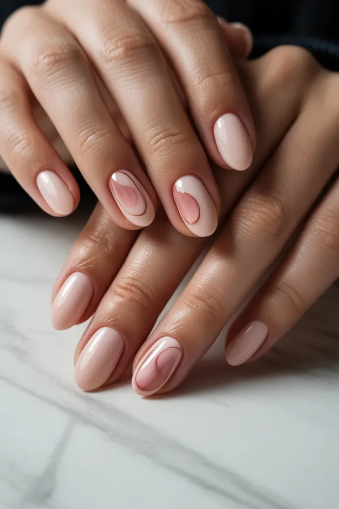 Nails with two blush spots on each nail