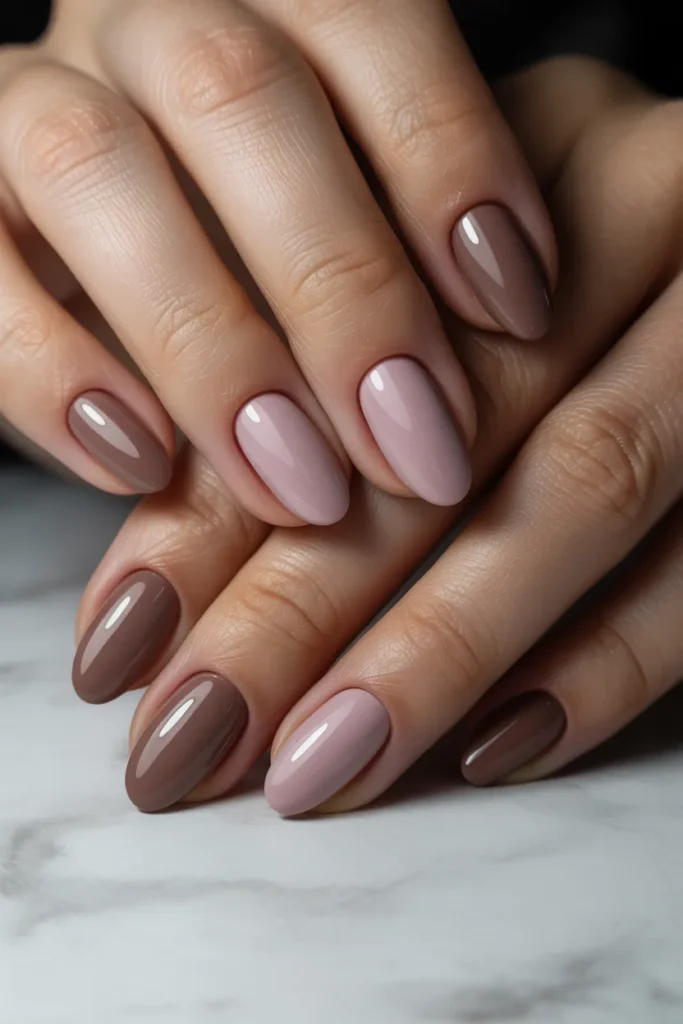  Neutral brown blush nails with subtle pink