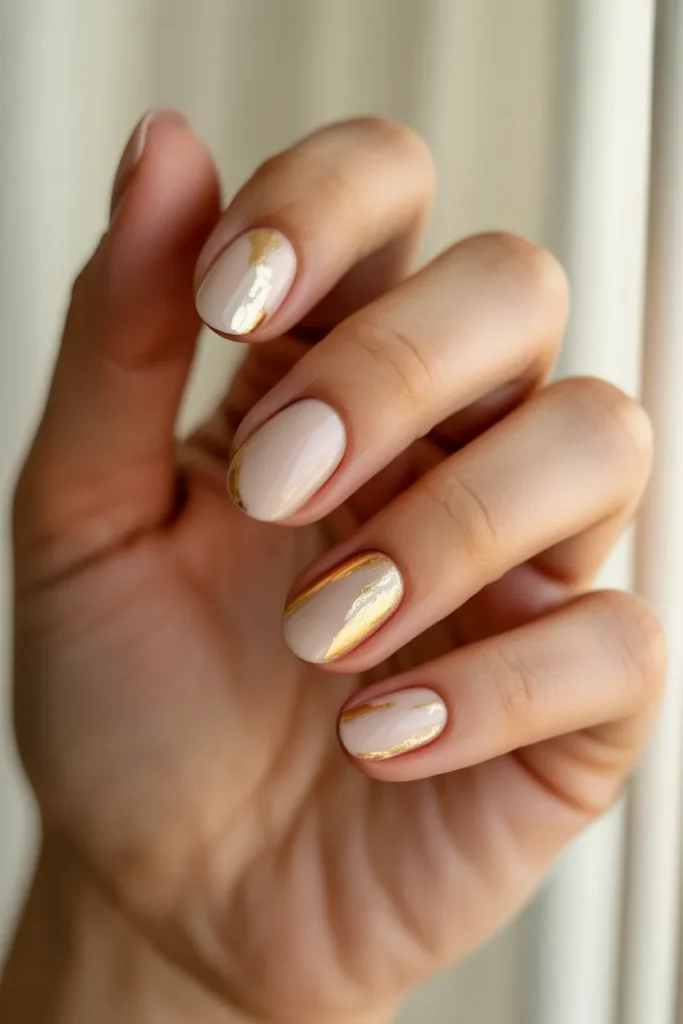 Nude nails with gold foil accents