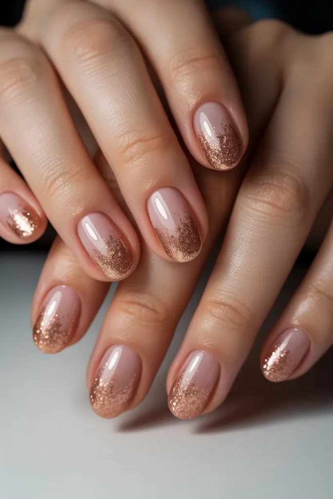 Ombre nails fading into glitter like sparkling sand