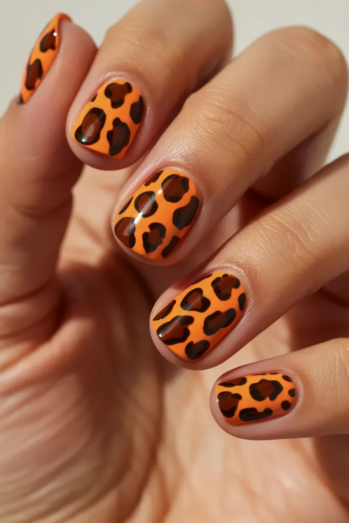 Orange base with black and brown leopard print