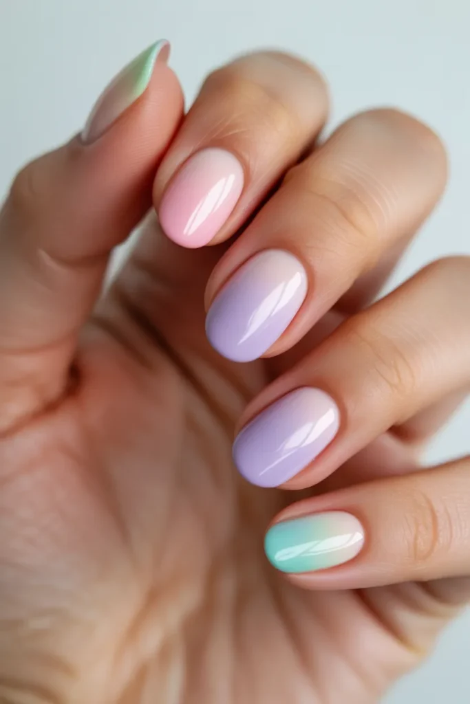 Pastel gradient nails blending multiple colors softly