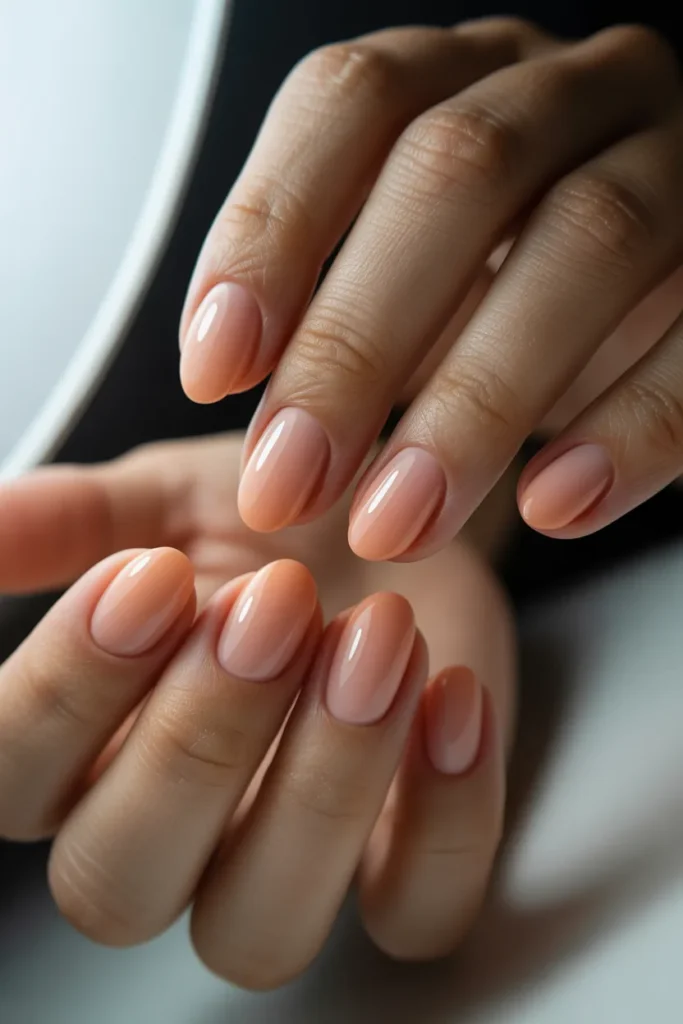 Peach nude oval nails