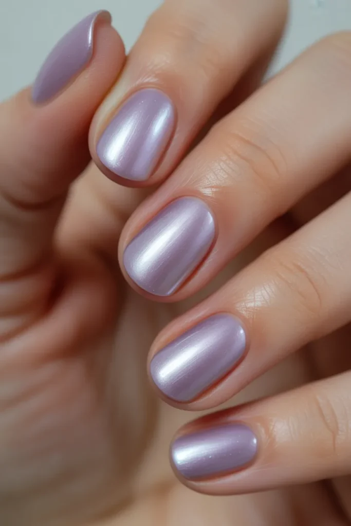 Pearly lavender nails with shimmer