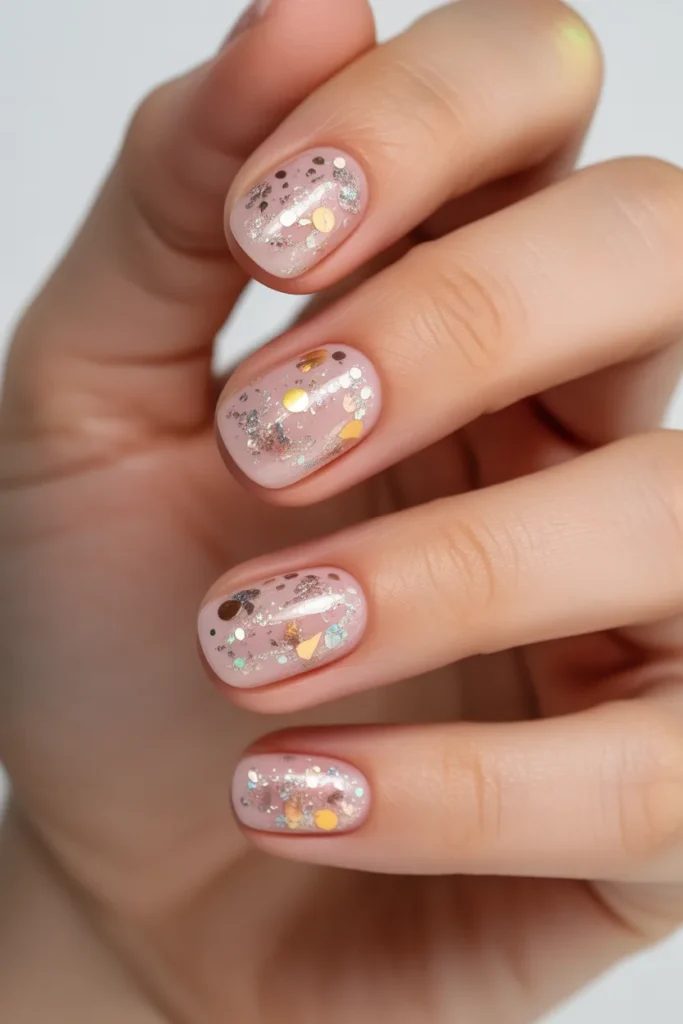 Pink base with mixed glitter and confetti particles