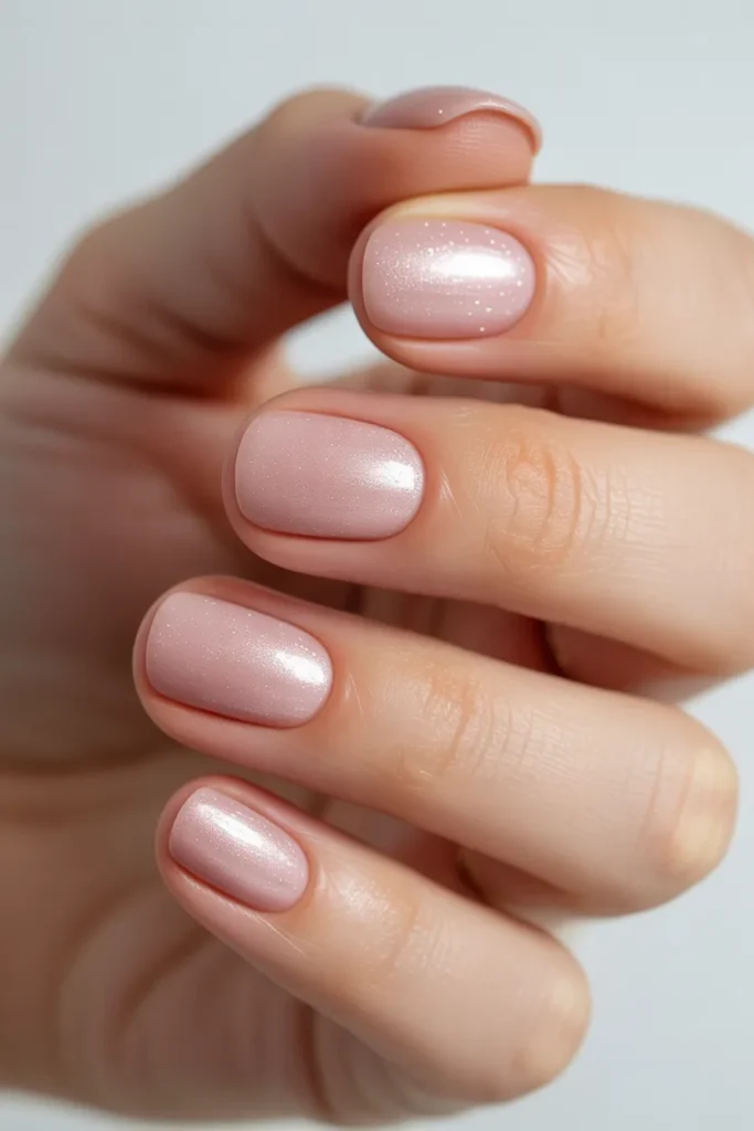 Pink blush nails with fine glitter