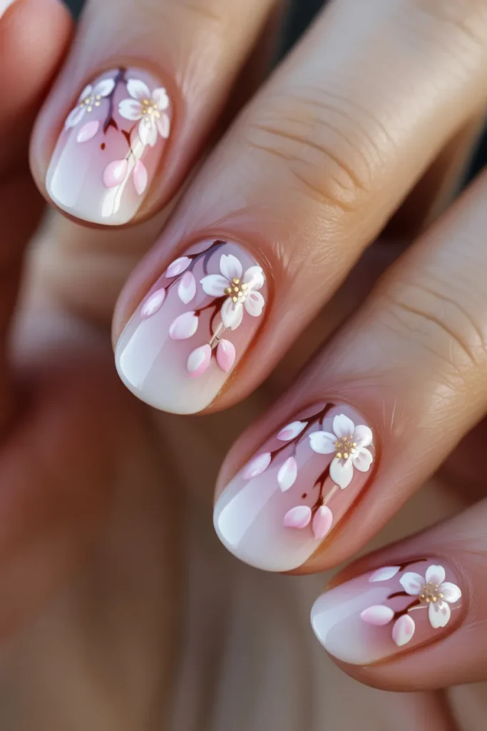 Pink fading into white with cherry blossom accents