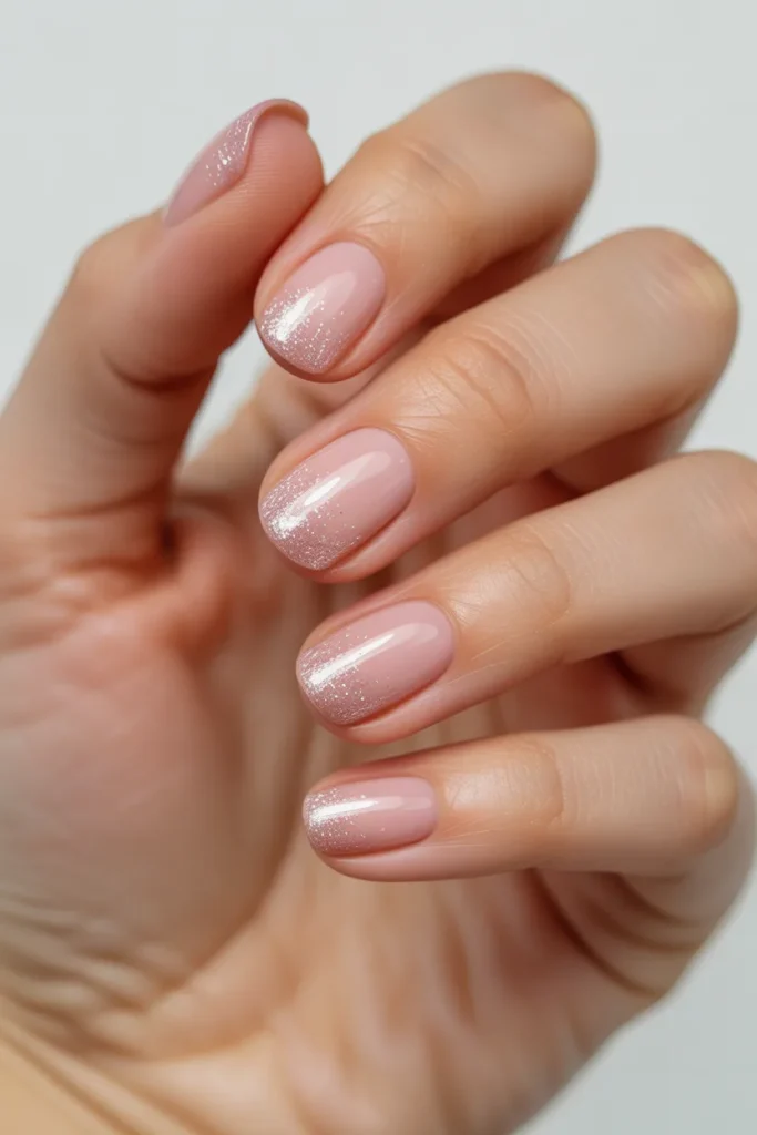 Pink nails with glitter fade from tip