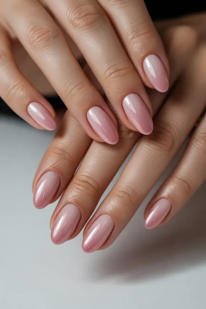 Pink ombre oval nails