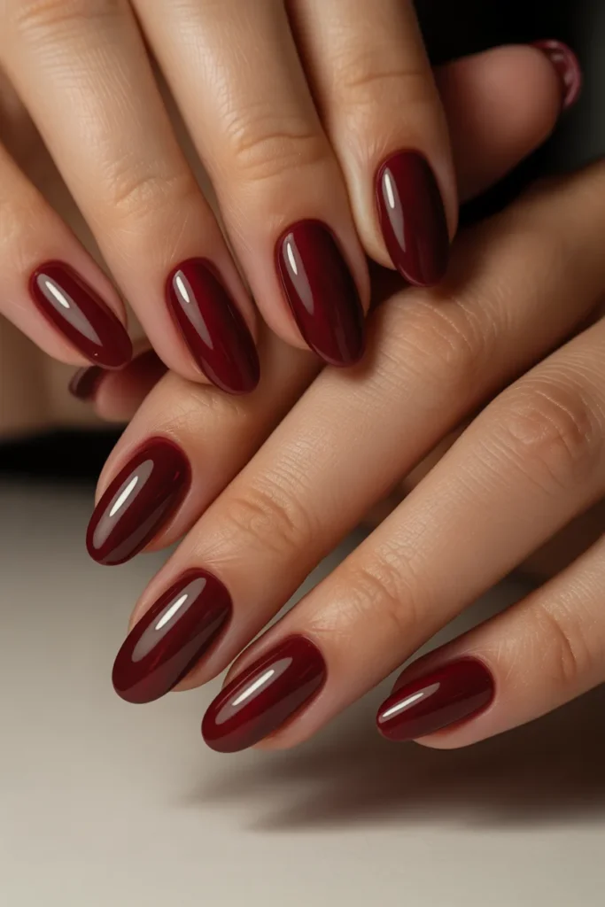 Rich red velvet oval nails