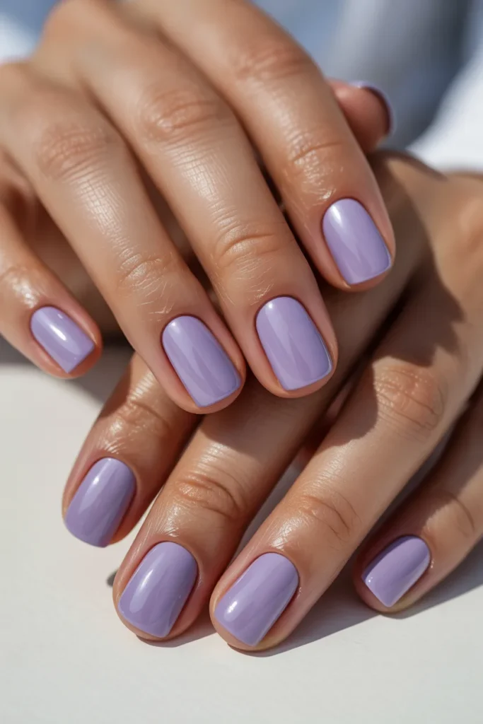 Short square nails in pastel lavender