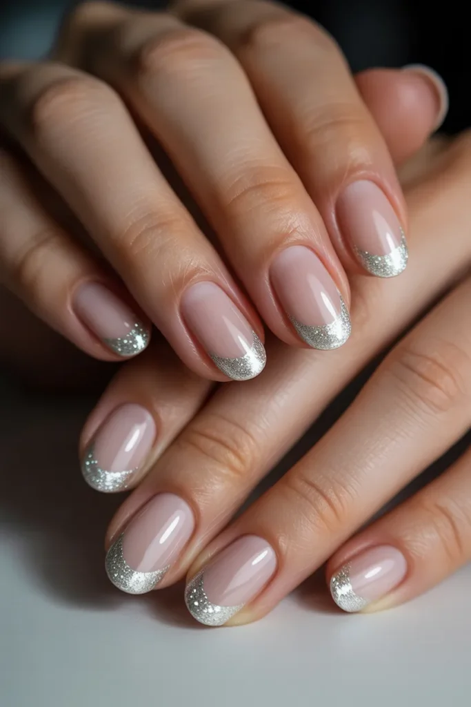 Silver glitter French tips