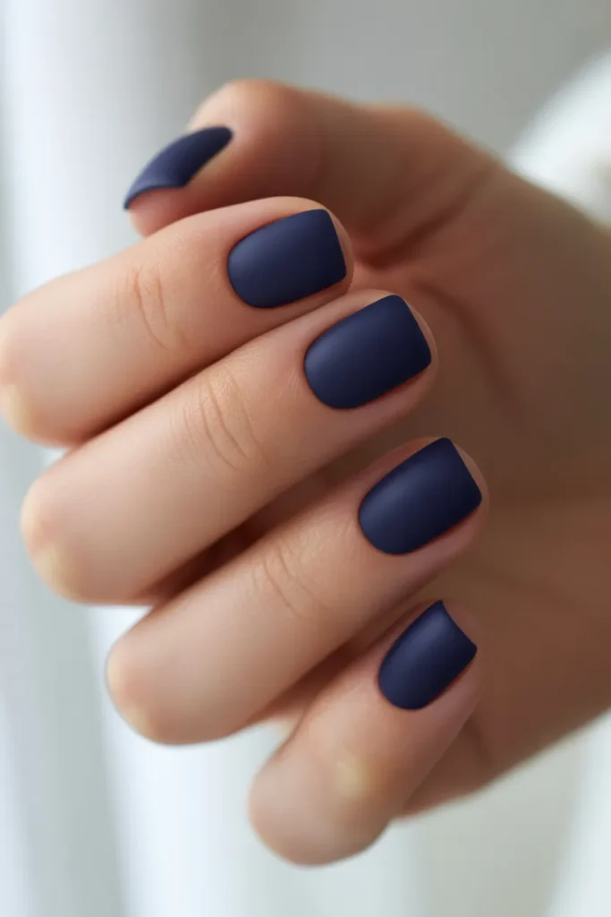 Simple dark blue nails, short square shape