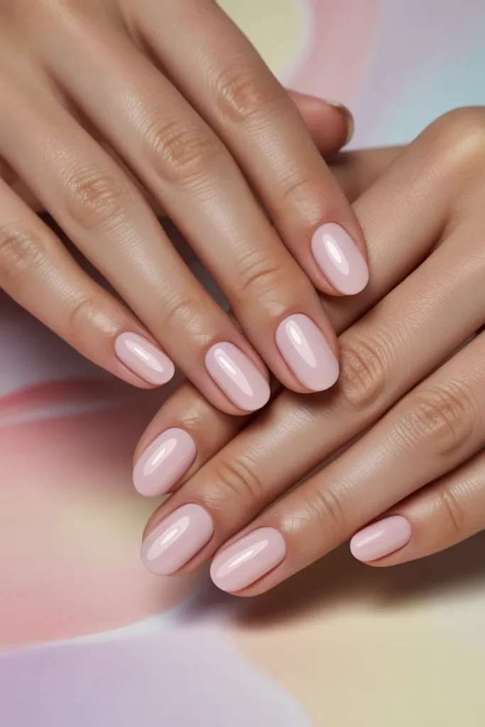 Soft baby pink oval nails