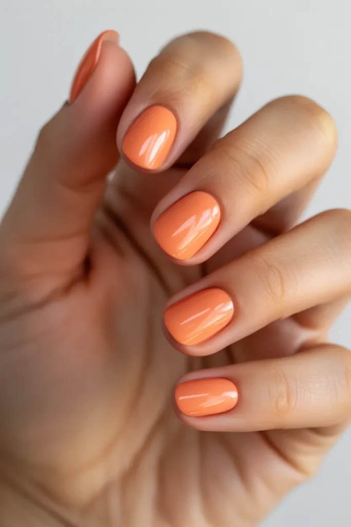 Soft coral-orange nails