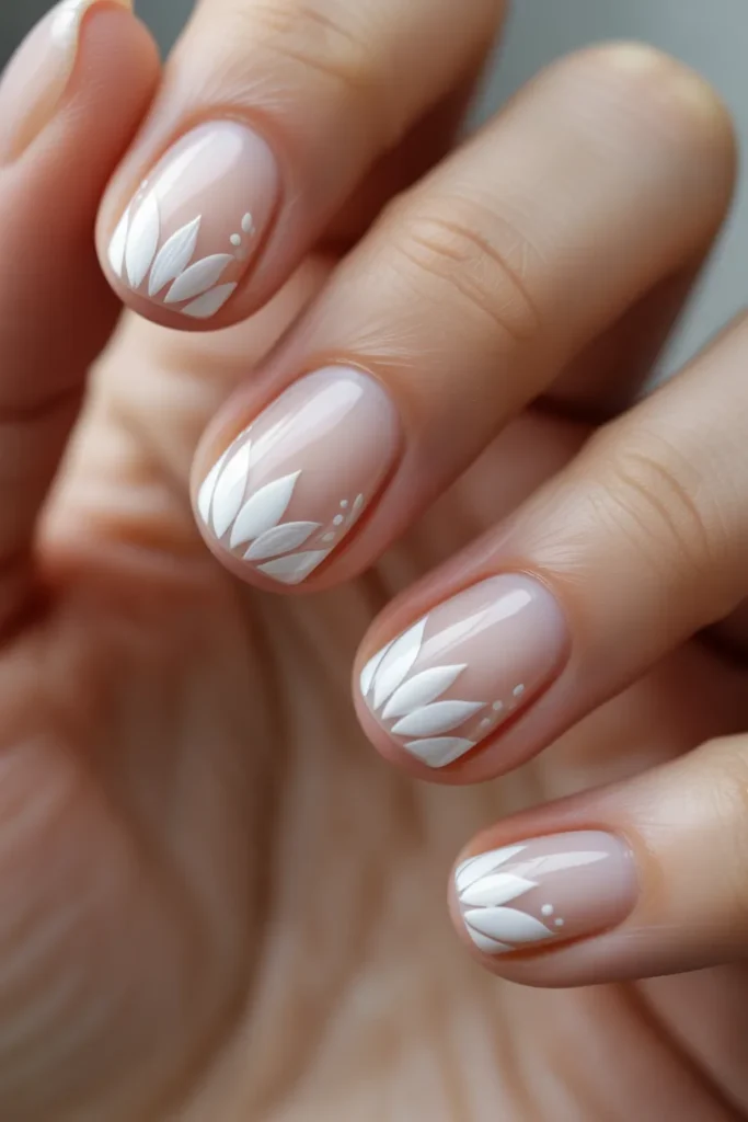 Soft daisy tips fading into nude base, airy and elegant nail art