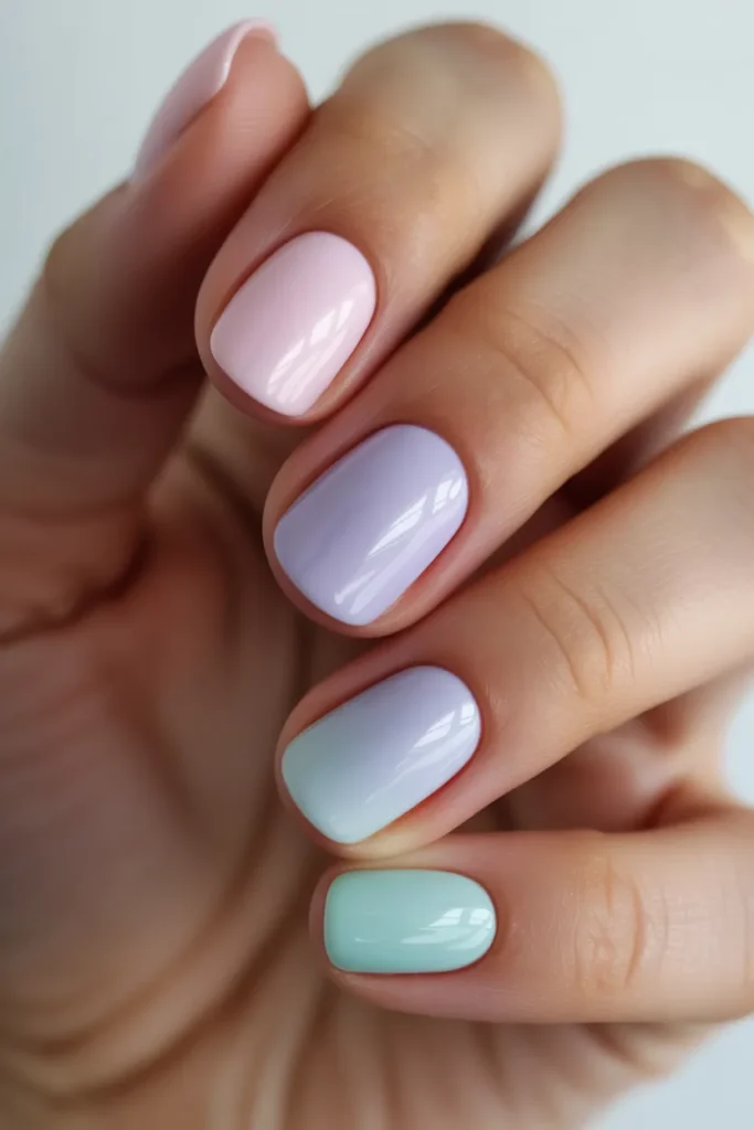 Soft gradient nails blending baby pink, lavender