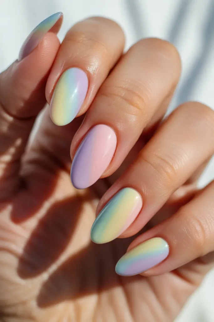 Soft pastel rainbow nails