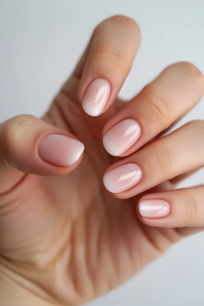 Soft pink milky nails with blush center