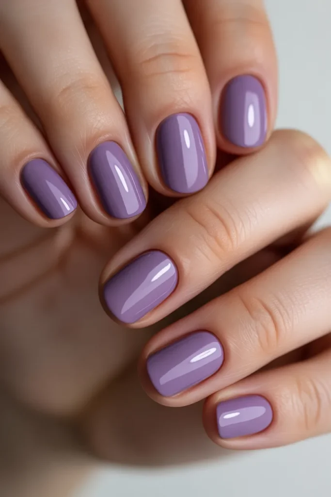 Solid lilac purple nails with glossy finish