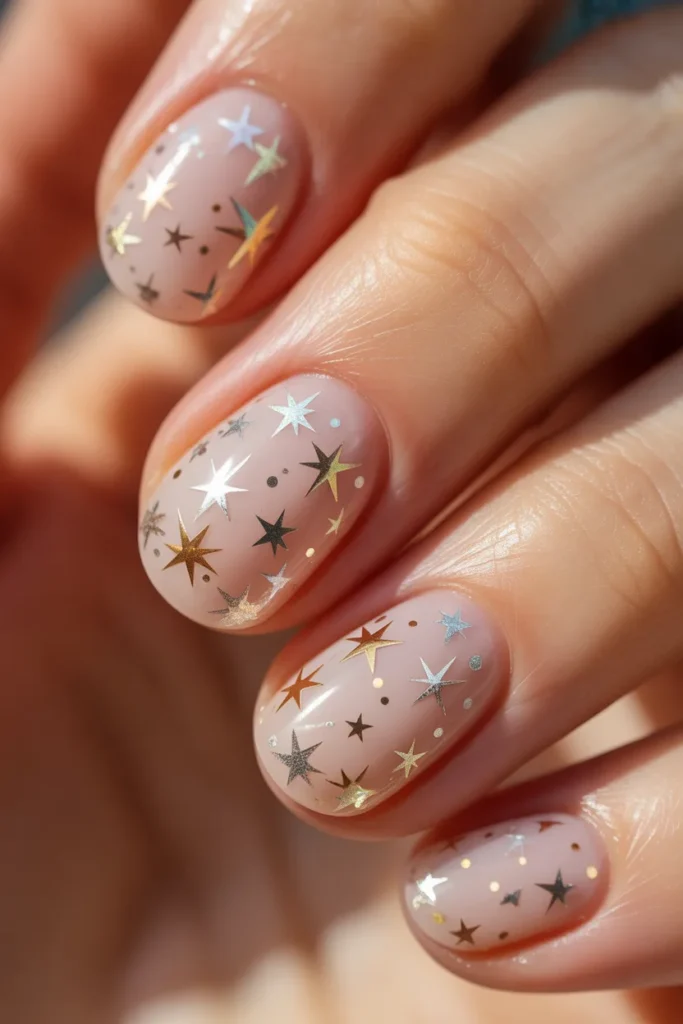 Star-shaped glitter scattered across nails