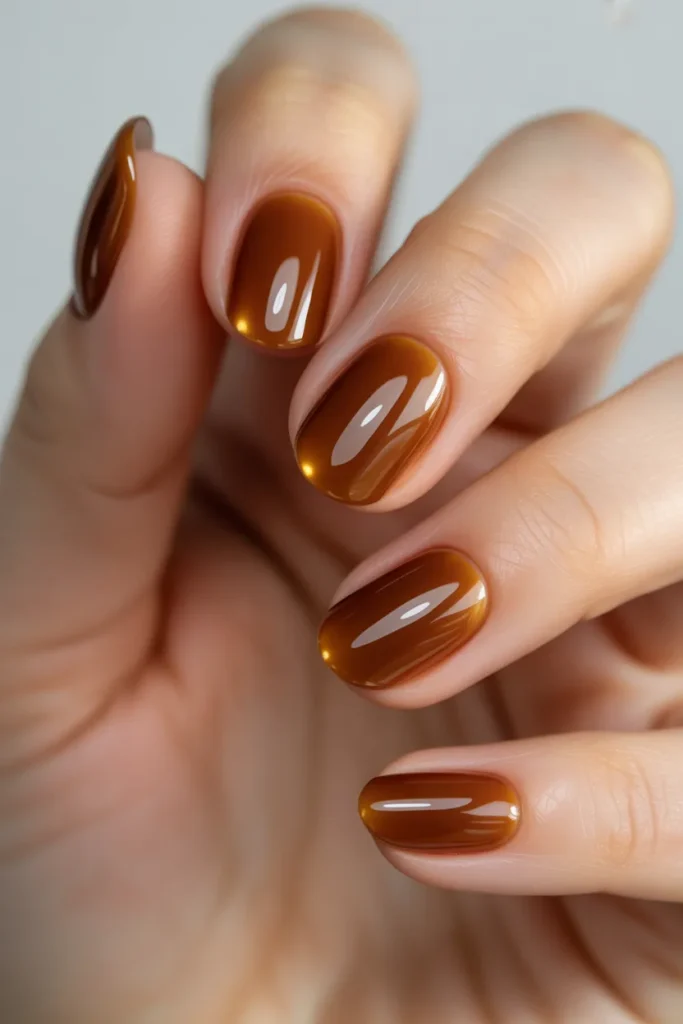 Translucent brown jelly nails