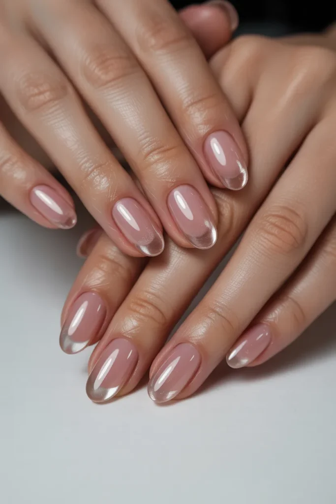 Transparent jelly pink gel nails