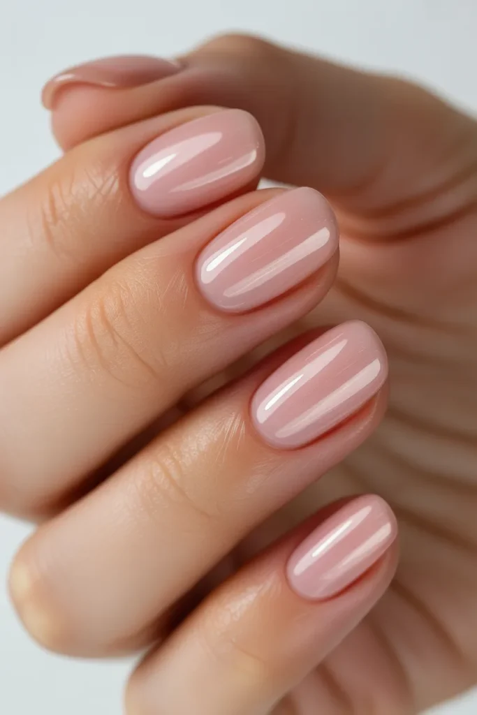 Transparent pink jelly nails with high shine