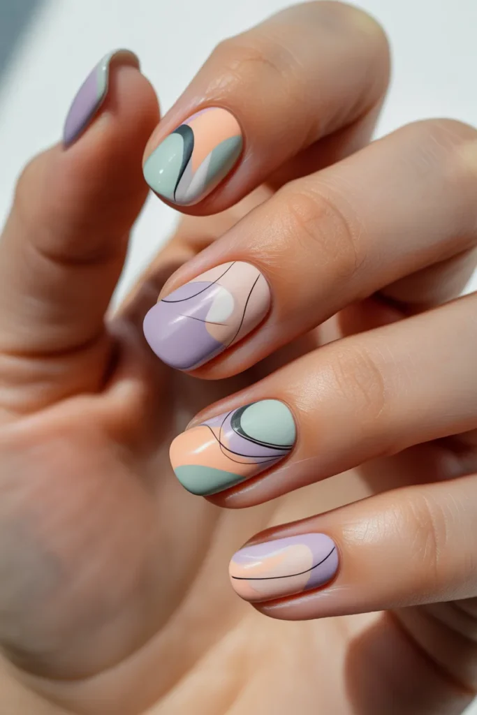 abstract pastel nail art