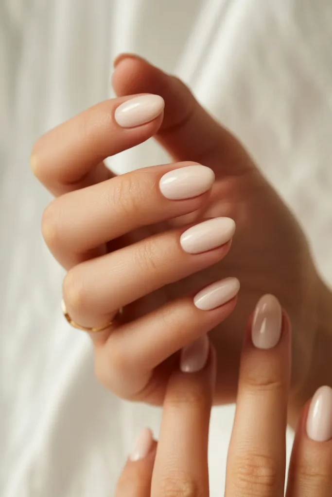 almond cream nails, neutral soft tone