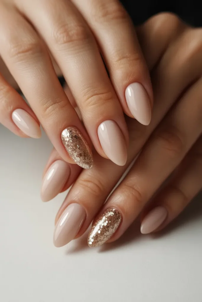 almond nails glitter accent