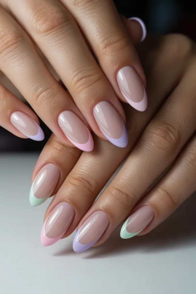 almond nails pastel french tips