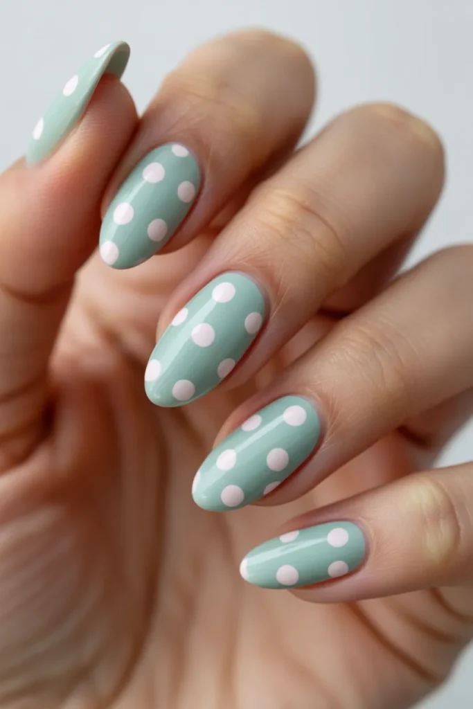 almond nails polka dots pastel base