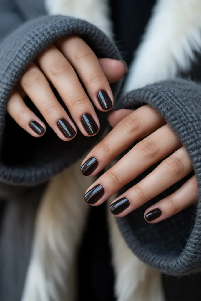 black translucent jelly nails, glossy dark aesthetic