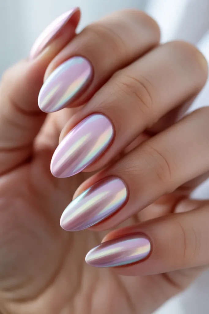 chrome pastel almond nails