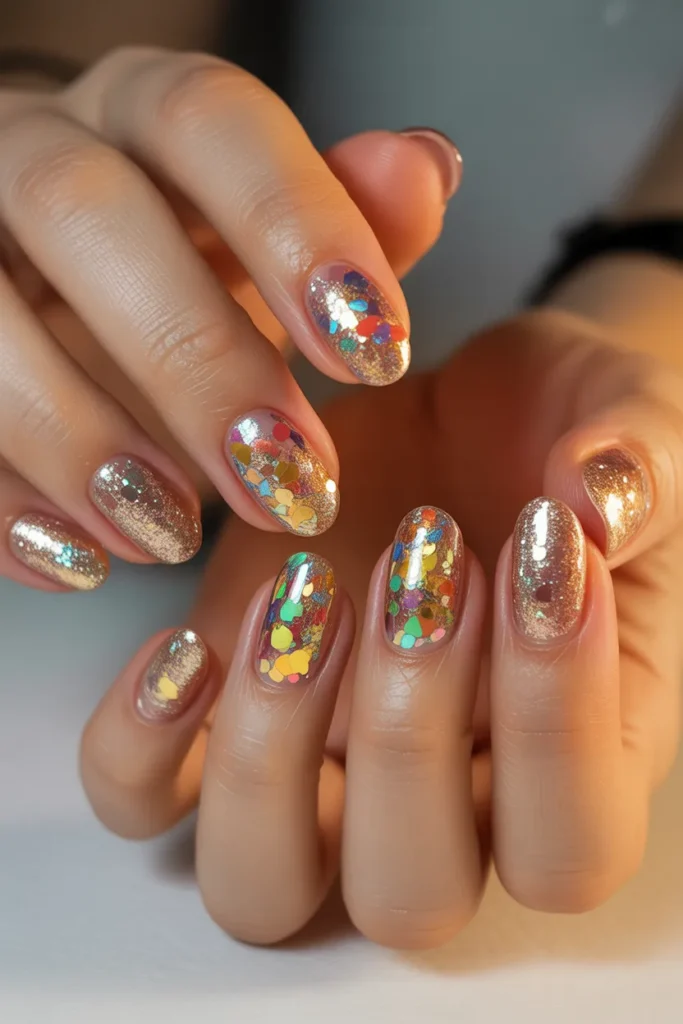colorful glitter nails, mix design