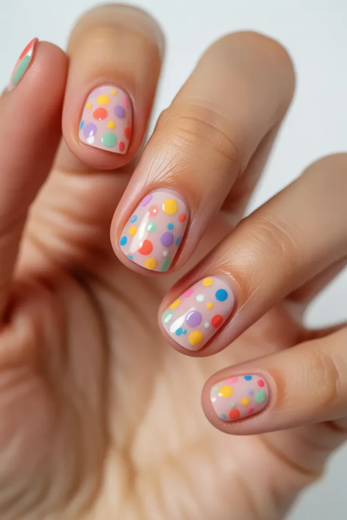 confetti nails, colorful dots