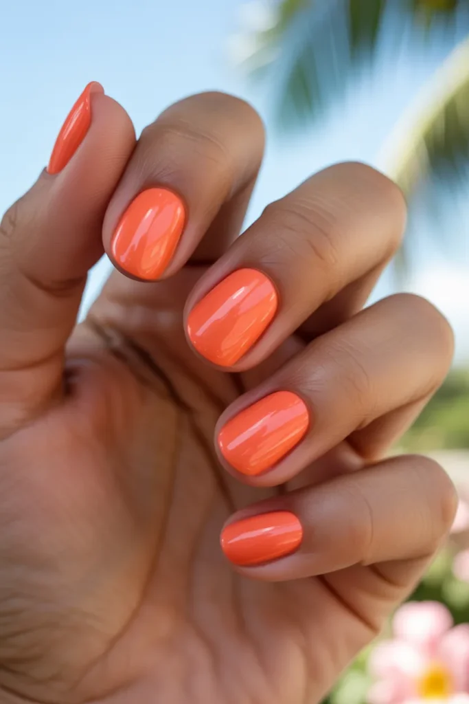 coral solid color nails