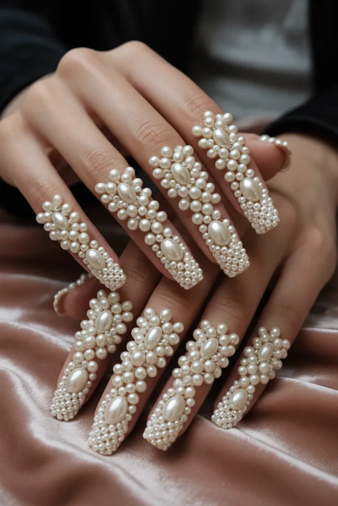 fully pearl-covered nails