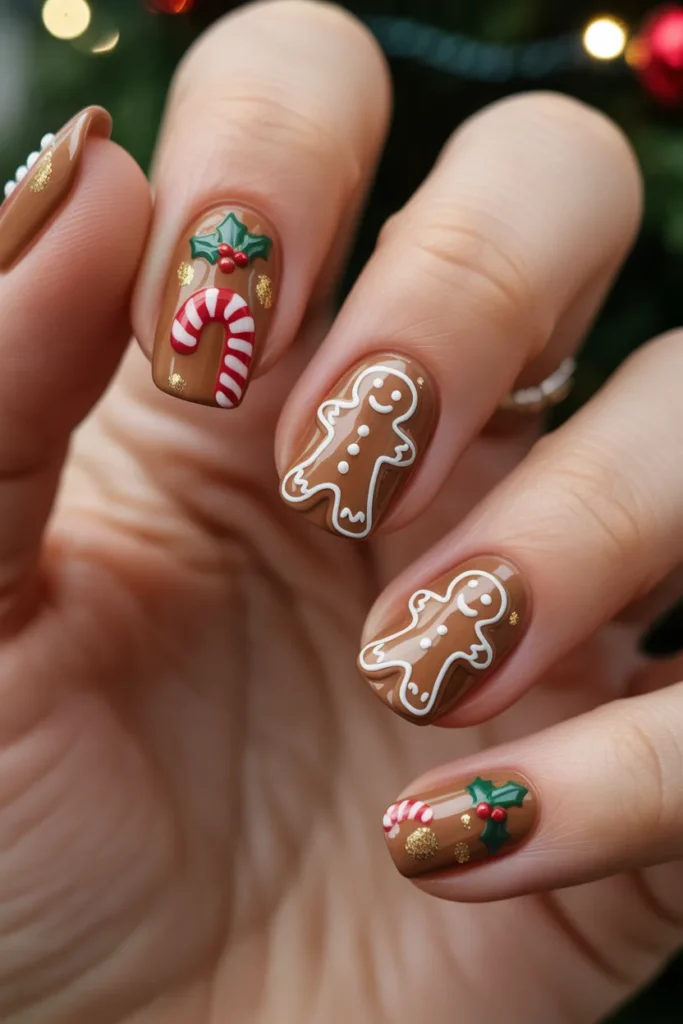 gingerbread nail art, cute cookie designs
