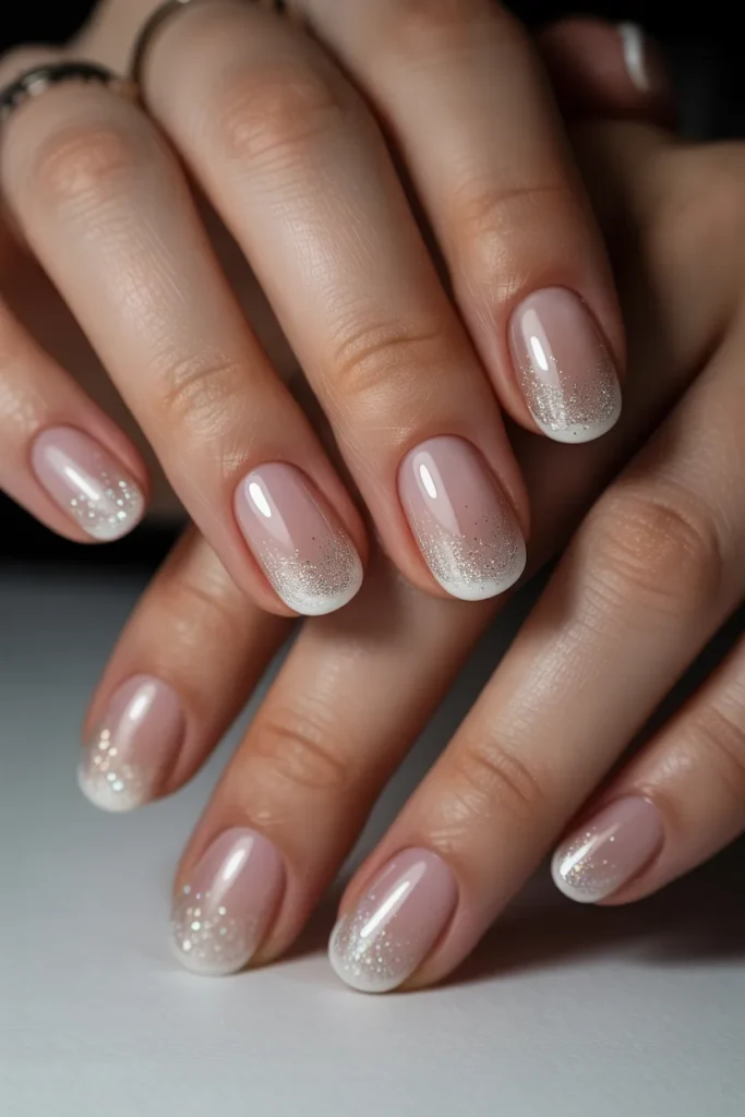 glitter fade nails French style