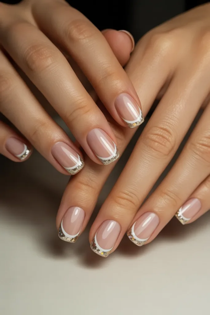 glitter french tips, shiny edges